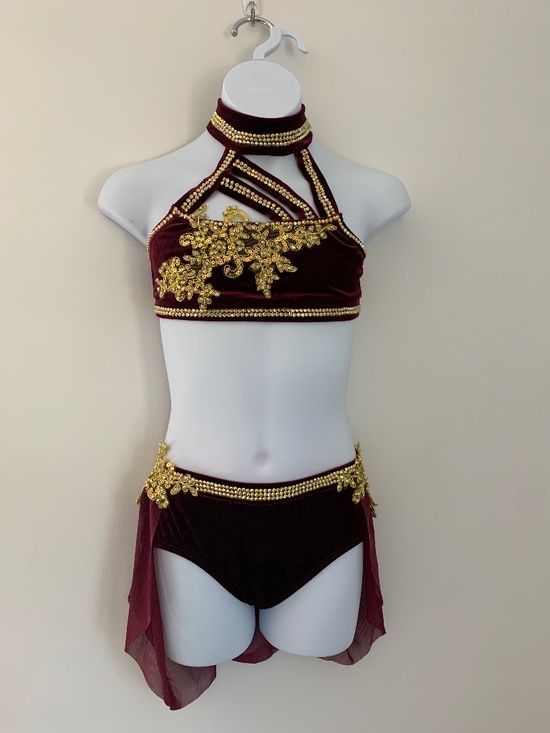 SparklezbySamantha Other - Child's Maroon Velvet Dance Costume: Gold Rhinestone Appliqués